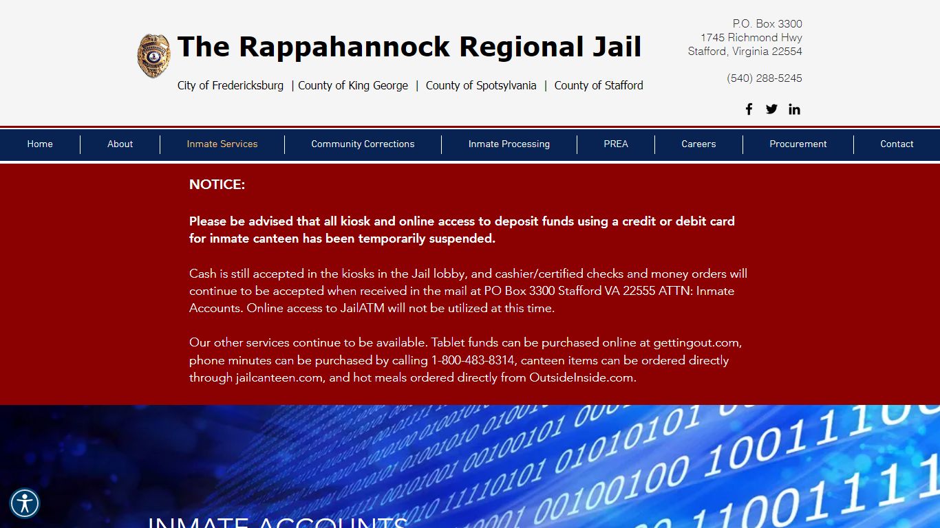 Rappahannock Regional Jail | Inmate Accounts